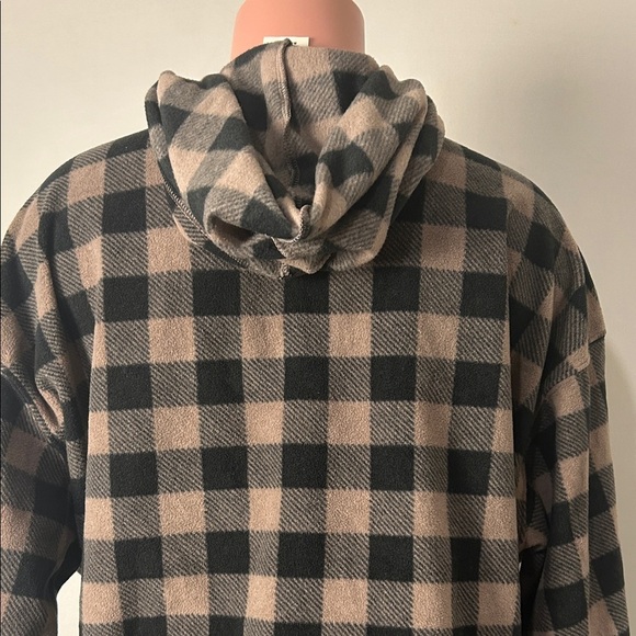 VICTORIA'S SECRET Hoodie Fleece Sleep Checkered Coffee Long Sleeve Size Medium - Picture 9 of 12